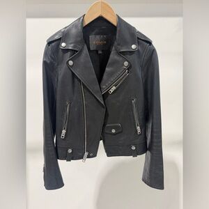 Coach Black Leather Biker Jacket with Silver Hardware